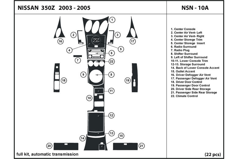 2003 Nissan 350Z DL Auto Dash Kit Diagram