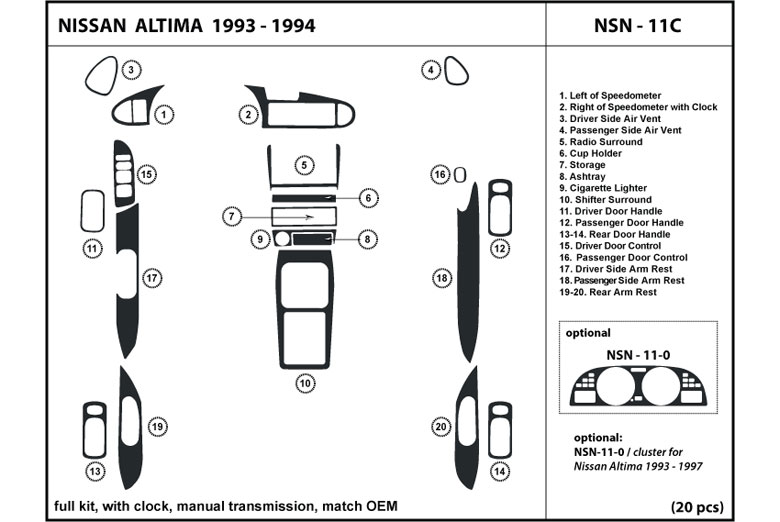 1993 Nissan Altima DL Auto Dash Kit Diagram