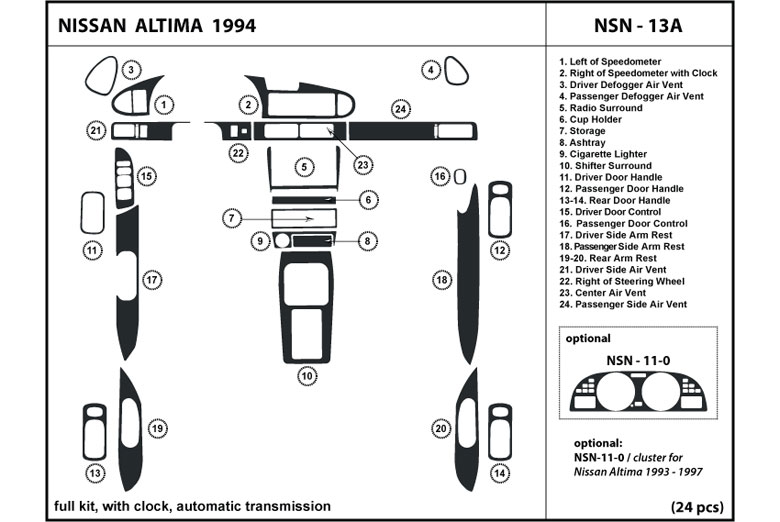 1994 Nissan Altima DL Auto Dash Kit Diagram