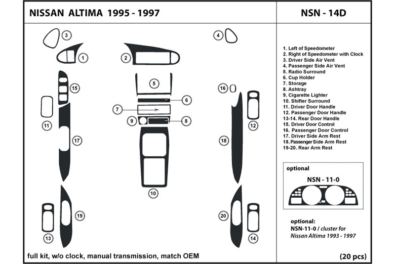 1995 Nissan Altima DL Auto Dash Kit Diagram