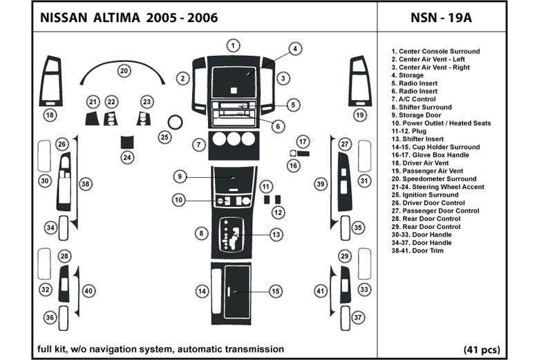 2005 Nissan Altima DL Auto Dash Kit Diagram