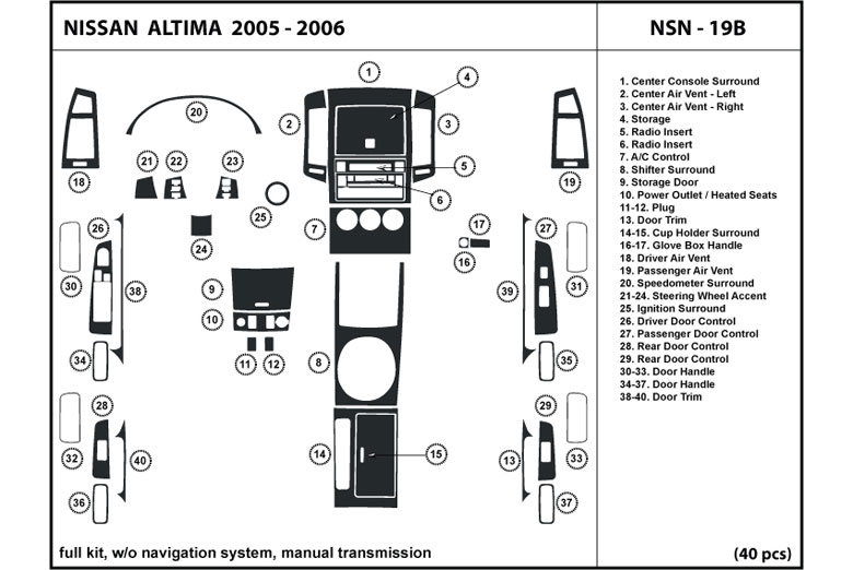 2005 Nissan Altima DL Auto Dash Kit Diagram