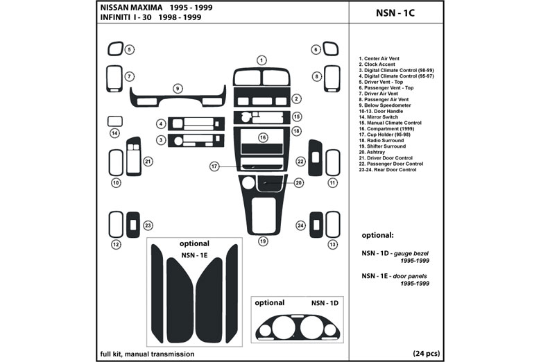 1995 Nissan Maxima DL Auto Dash Kit Diagram