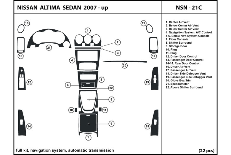 2007 Nissan Altima DL Auto Dash Kit Diagram