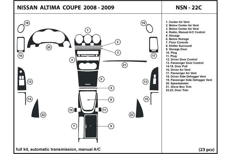 2008 Nissan Altima DL Auto Dash Kit Diagram