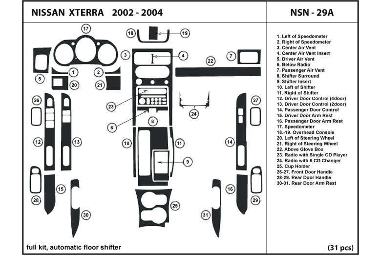 2002 Nissan Xterra DL Auto Dash Kit Diagram