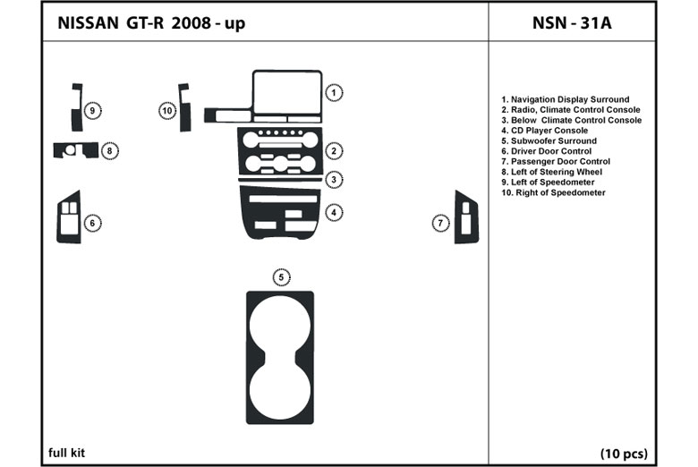 2009 Nissan GT-R DL Auto Dash Kit Diagram