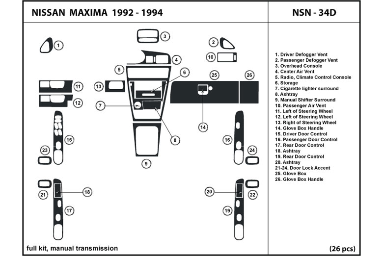 1992 Nissan Maxima DL Auto Dash Kit Diagram
