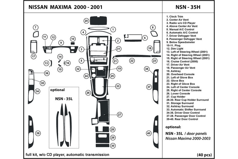 2000 Nissan Maxima DL Auto Dash Kit Diagram