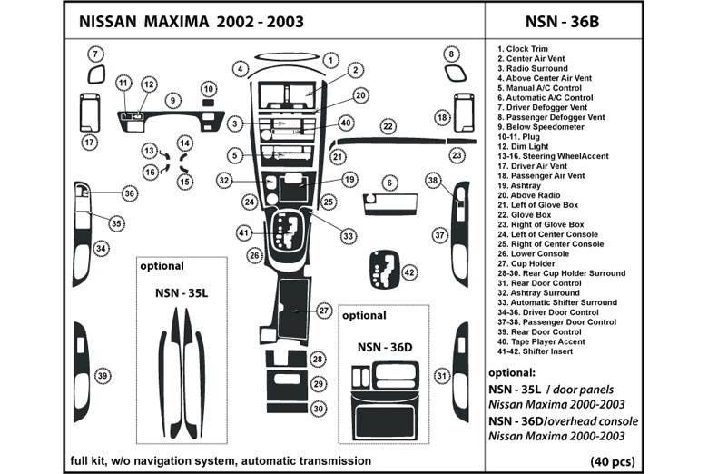 2002 Nissan Maxima DL Auto Dash Kit Diagram