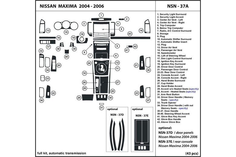 2004 Nissan Maxima DL Auto Dash Kit Diagram