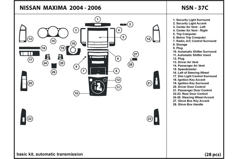 2004 Nissan Maxima DL Auto Dash Kit Diagram