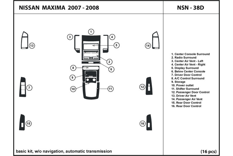 2007 Nissan Maxima DL Auto Dash Kit Diagram