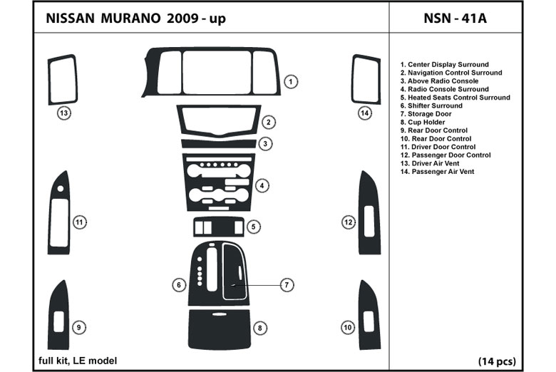 2009 Nissan Murano DL Auto Dash Kit Diagram