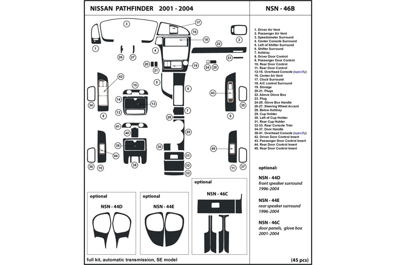 2001 Nissan Pathfinder DL Auto Dash Kit Diagram