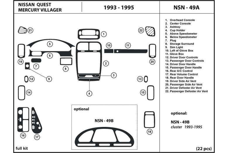 1993 Mercury Villager DL Auto Dash Kit Diagram