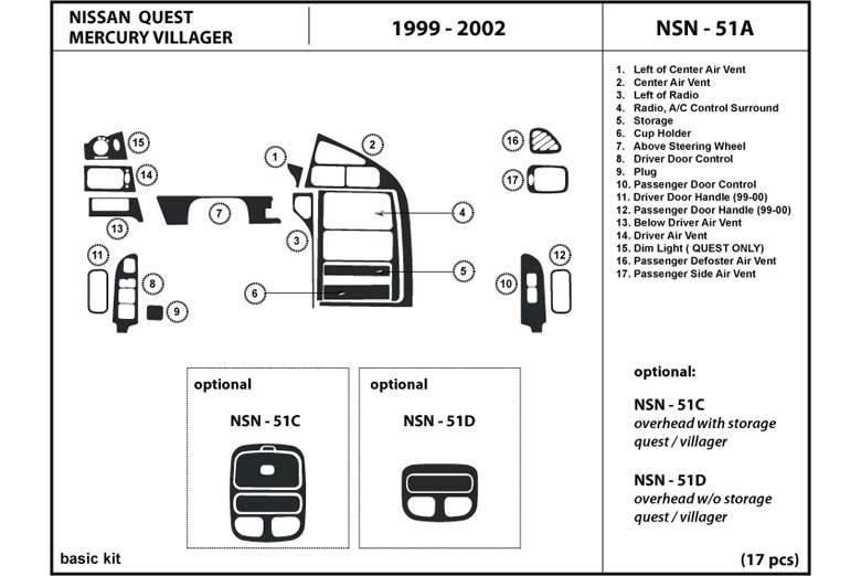 DL Auto™ Mercury Villager 1999-2002 Dash Kits