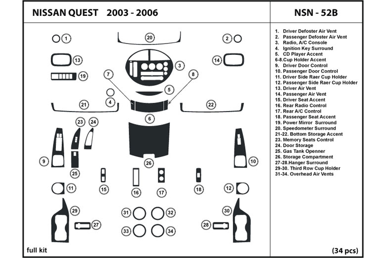 2004 Nissan Quest DL Auto Dash Kit Diagram