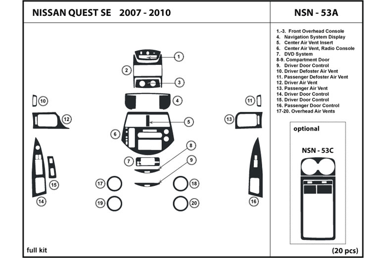 2007 Nissan Quest DL Auto Dash Kit Diagram