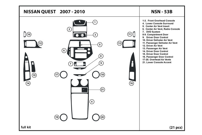 2007 Nissan Quest DL Auto Dash Kit Diagram
