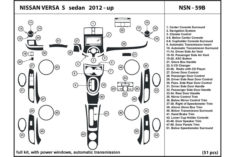 2012 Nissan Versa DL Auto Dash Kit Diagram