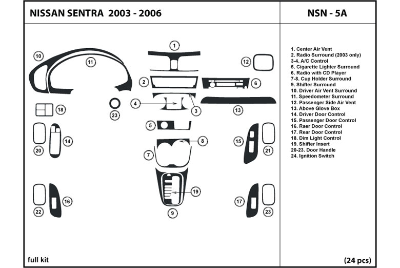 2003 Nissan Sentra DL Auto Dash Kit Diagram