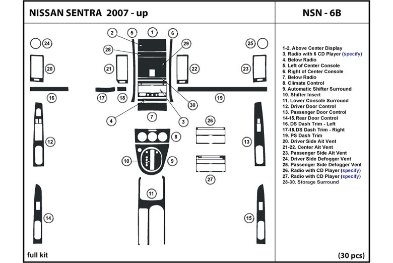 2007 Nissan Sentra DL Auto Dash Kit Diagram
