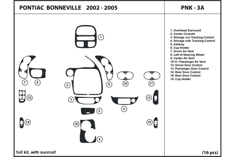 2002 Pontiac Bonneville DL Auto Dash Kit Diagram