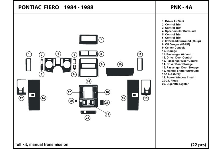 1984 Pontiac Fiero DL Auto Dash Kit Diagram