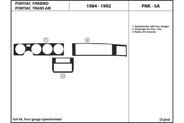 1984 Pontiac Firebird DL Auto Dash Kit Diagram