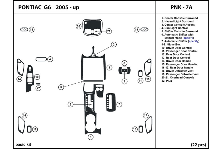 2005 Pontiac G6 DL Auto Dash Kit Diagram