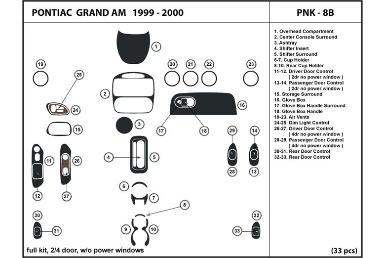 1999 Pontiac Grand Am DL Auto Dash Kit Diagram