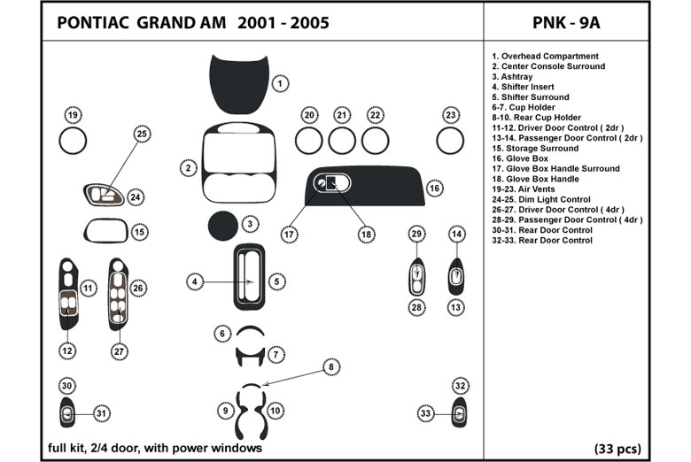 2001 Pontiac Grand Am DL Auto Dash Kit Diagram