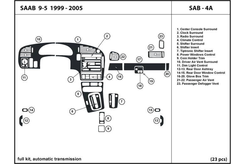 1999 Saab 9-5 DL Auto Dash Kit Diagram