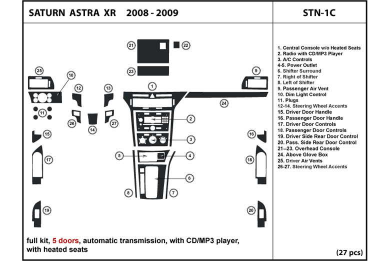 2008 Saturn Astra DL Auto Dash Kit Diagram