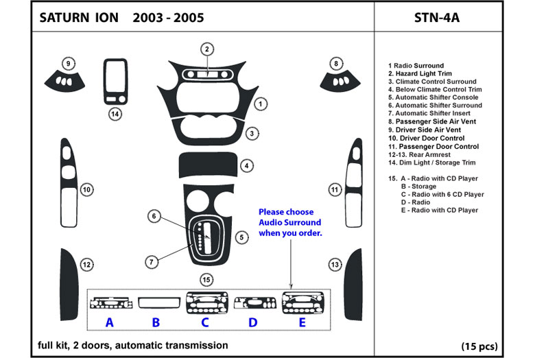 2003 Saturn Ion DL Auto Dash Kit Diagram