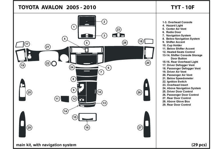 2005 Toyota Avalon DL Auto Dash Kit Diagram