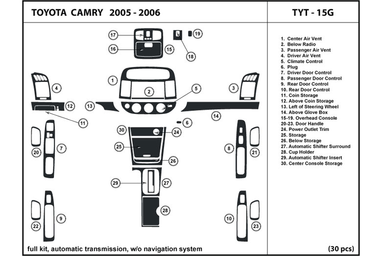 2005 Toyota Camry DL Auto Dash Kit Diagram