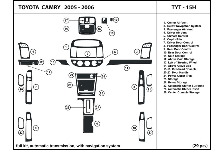 2005 Toyota Camry DL Auto Dash Kit Diagram