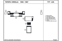 1986 Toyota Corolla DL Auto Dash Kit Diagram