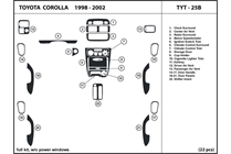 2000 Toyota Corolla DL Auto Dash Kit Diagram