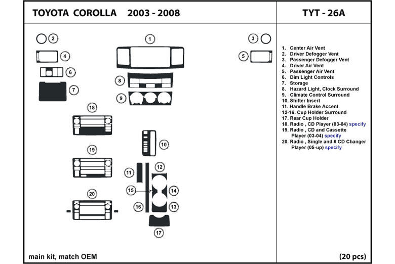 DL Auto™ Toyota Corolla 2003-2008 Dash Kits