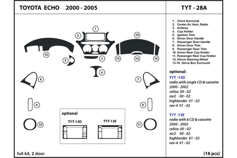 2000 Toyota Echo DL Auto Dash Kit Diagram