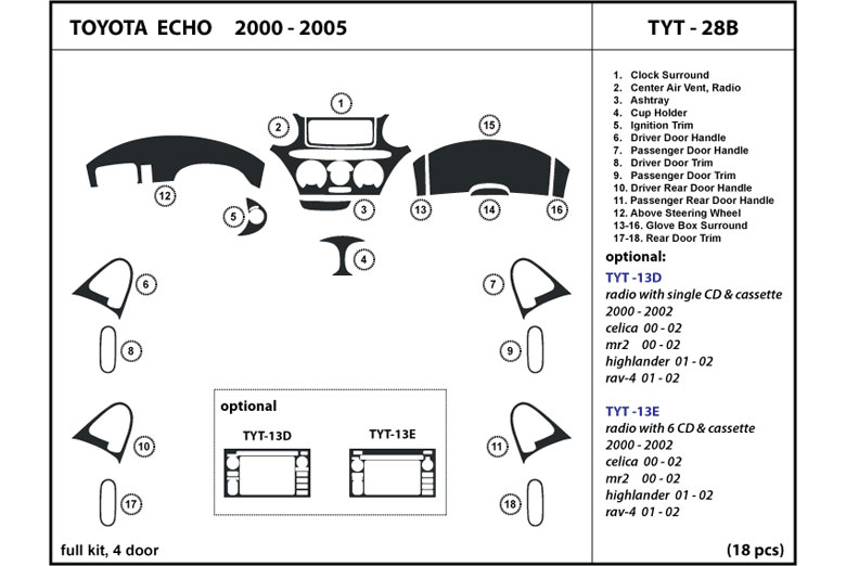 2000 Toyota Echo DL Auto Dash Kit Diagram