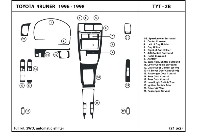 1996 Toyota 4Runner DL Auto Dash Kit Diagram
