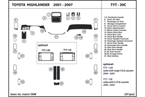 2006 Toyota Highlander DL Auto Dash Kit Diagram