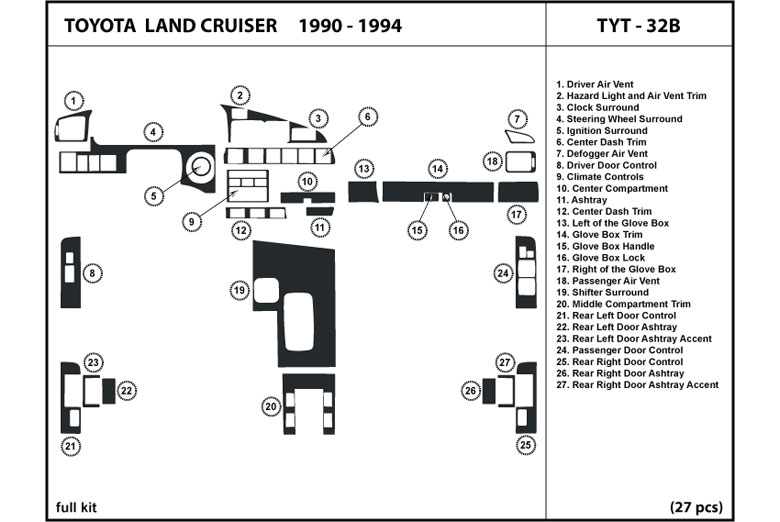 1990 Toyota Land Cruiser DL Auto Dash Kit Diagram