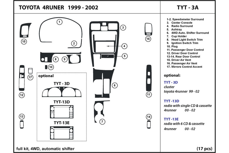 1999 Toyota 4Runner DL Auto Dash Kit Diagram