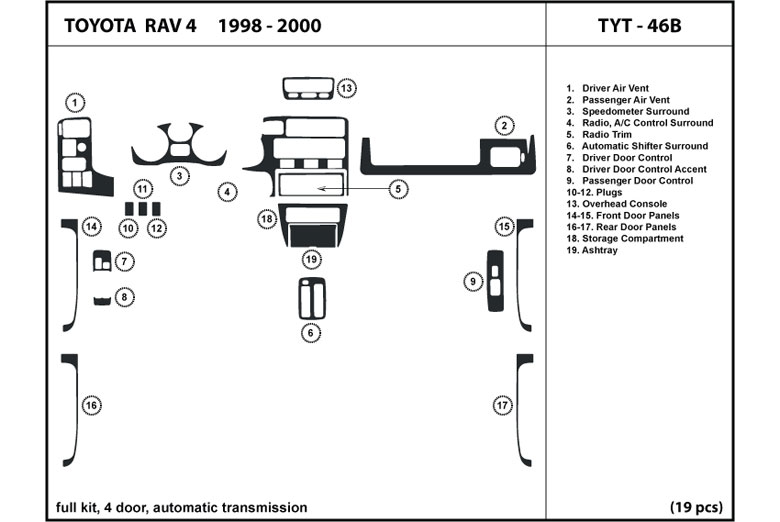 1998 Toyota Rav4 DL Auto Dash Kit Diagram