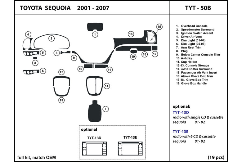 2001 Toyota Sequoia DL Auto Dash Kit Diagram
